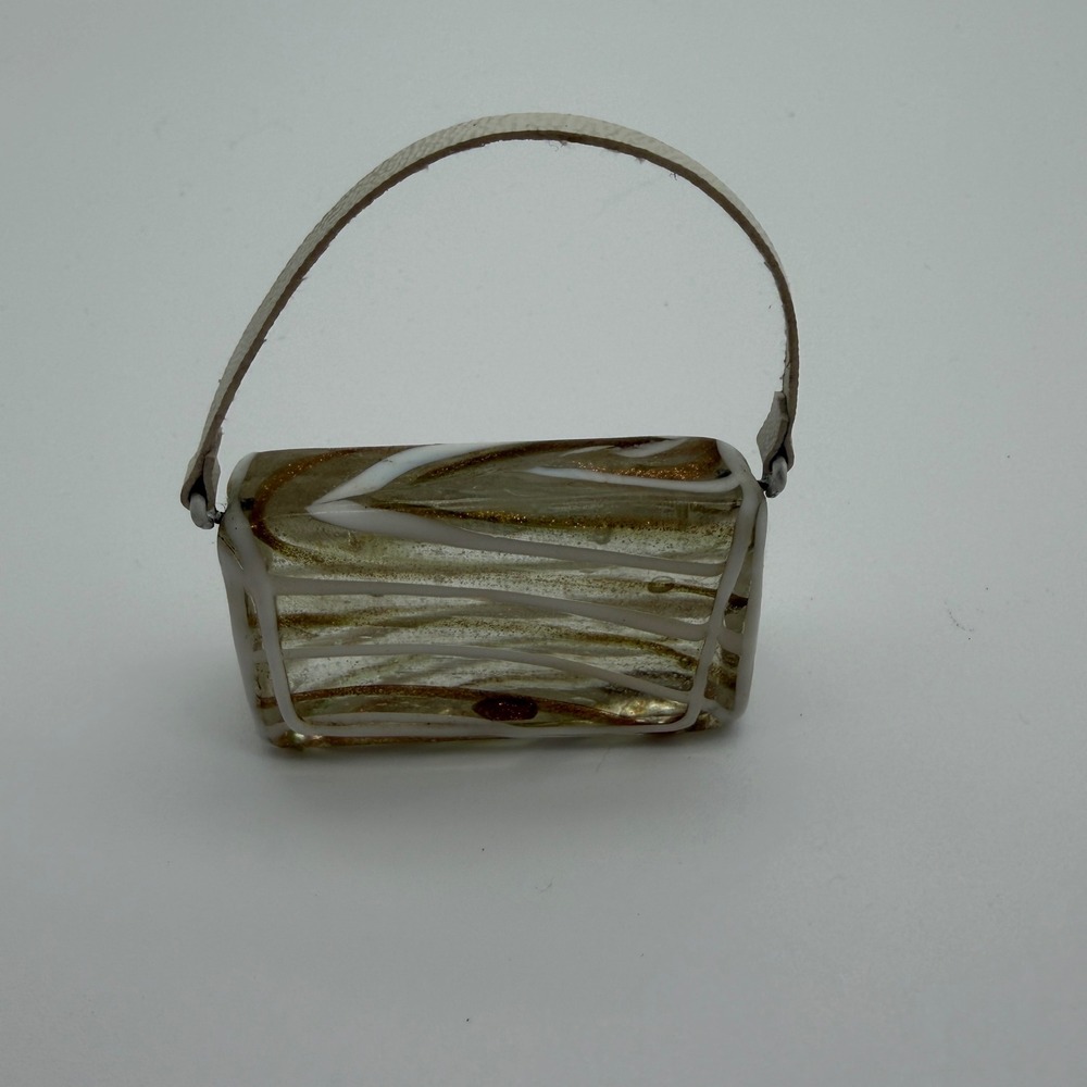 Fitz and Floyd Art Glass Miniature Purse Gold Aventurine White